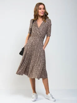 Wrap Front Viscose Dress, Neutral Animal