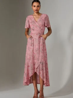 Wrap Midaxi Dress, Pink Floral