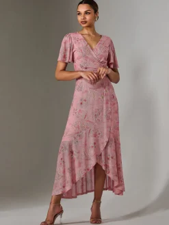 Wrap Midaxi Dress, Pink Floral