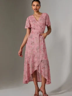 Wrap Midaxi Dress, Pink Floral