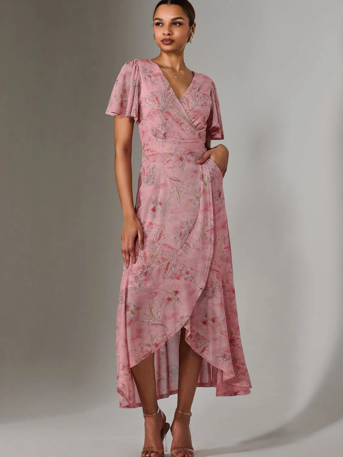 Wrap Midaxi Dress, Pink Floral
