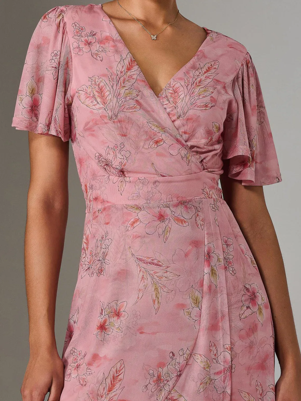 Wrap Midaxi Dress, Pink Floral