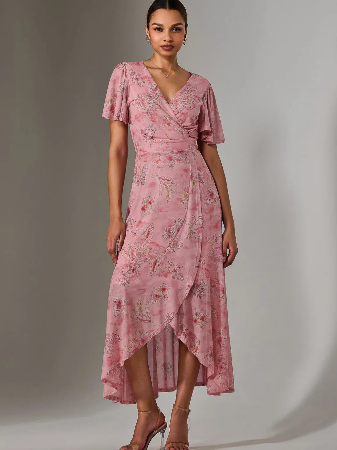 Wrap Midaxi Dress, Pink Floral