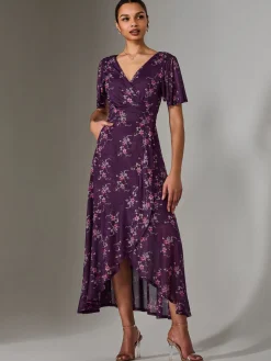 Wrap Midaxi Dress, Purple Floral