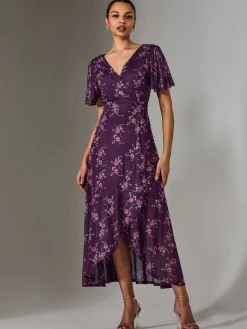 Wrap Midaxi Dress, Purple Floral