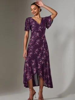 Wrap Midaxi Dress, Purple Floral