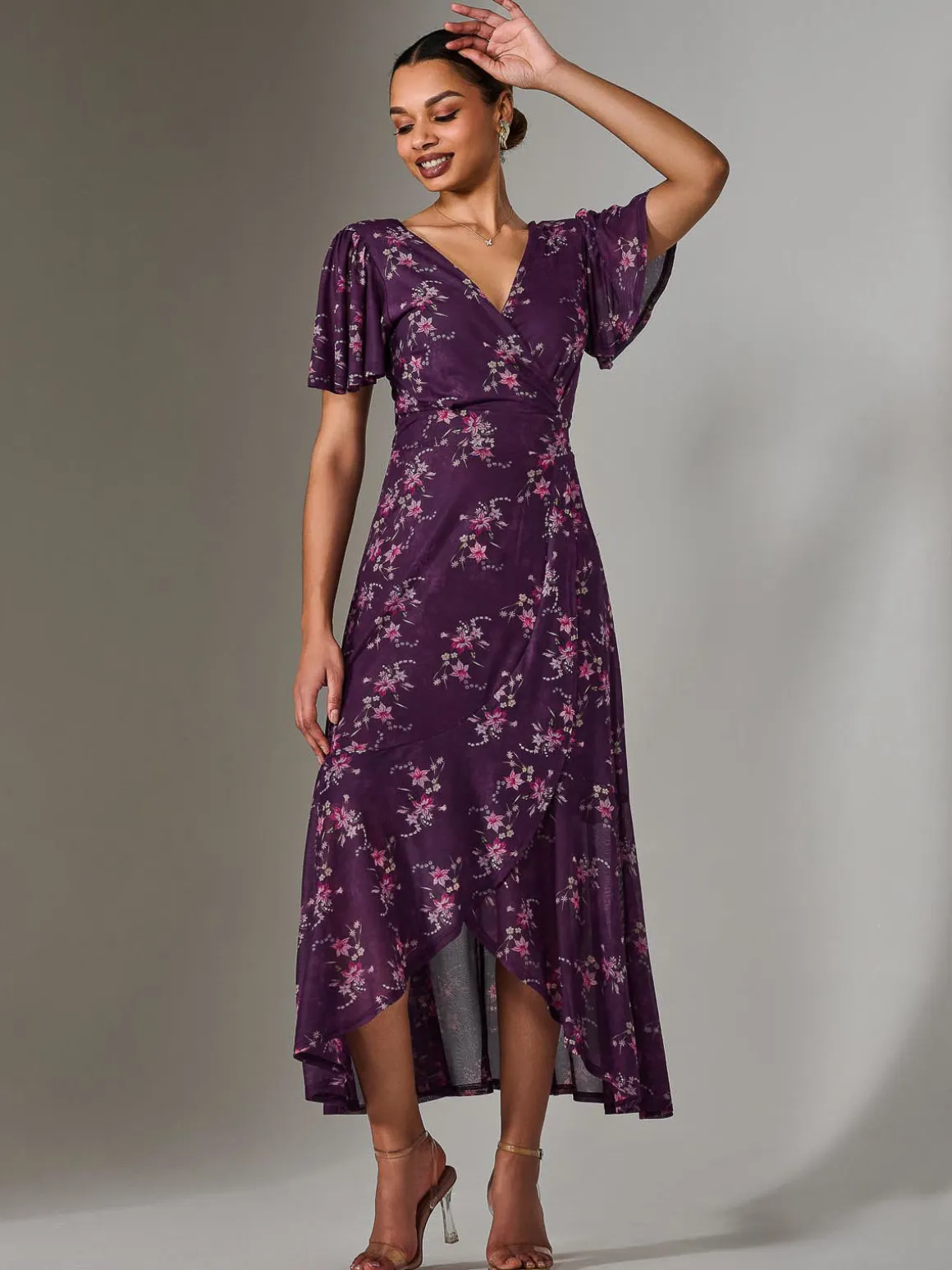 Wrap Midaxi Dress, Purple Floral