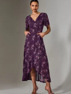 Wrap Midaxi Dress, Purple Floral