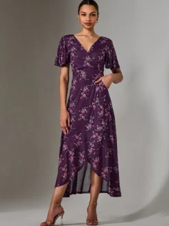 Wrap Midaxi Dress, Purple Floral