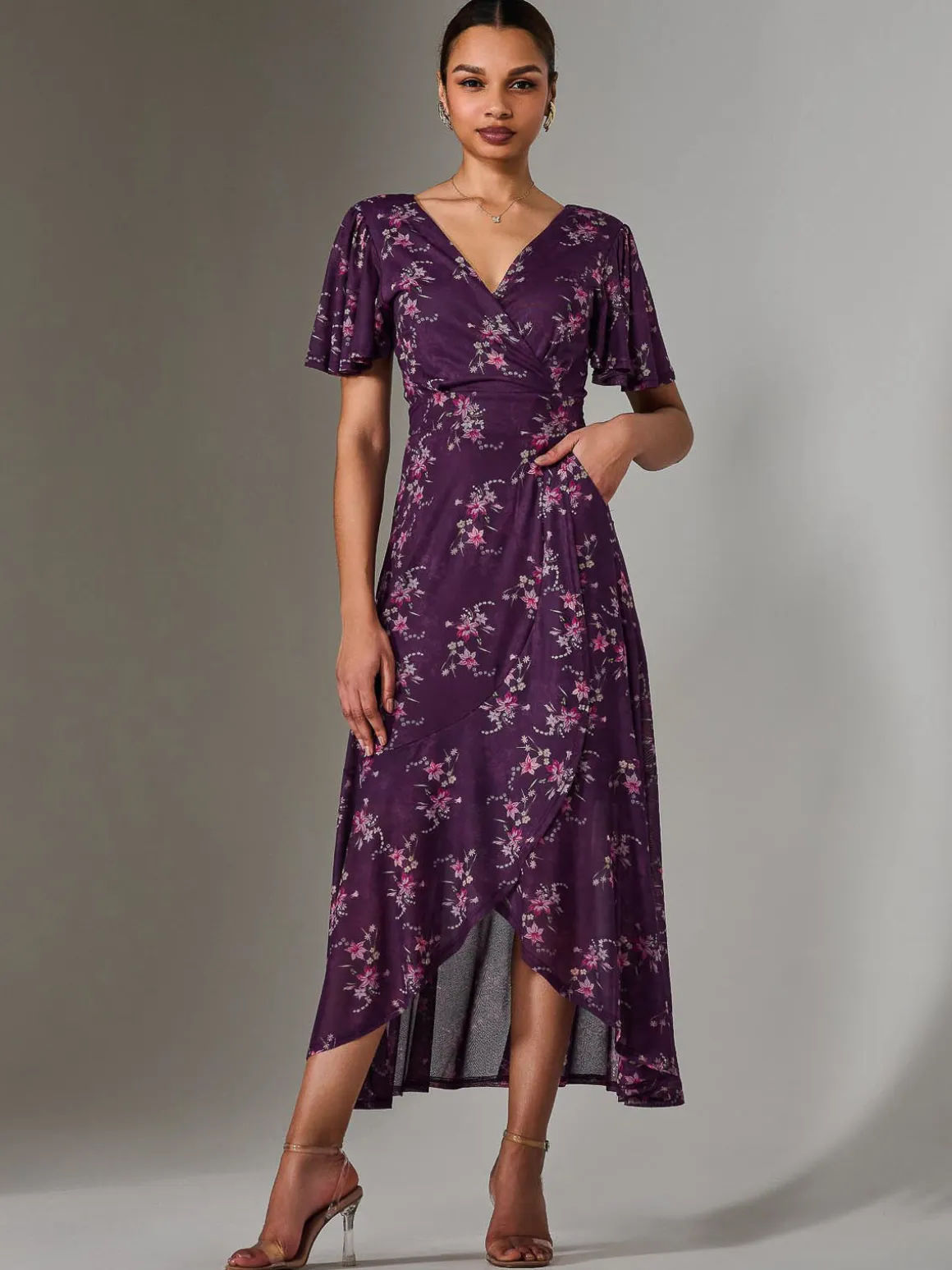 Wrap Midaxi Dress, Purple Floral