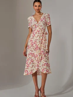 Wrap Midi Dress, Pink Floral