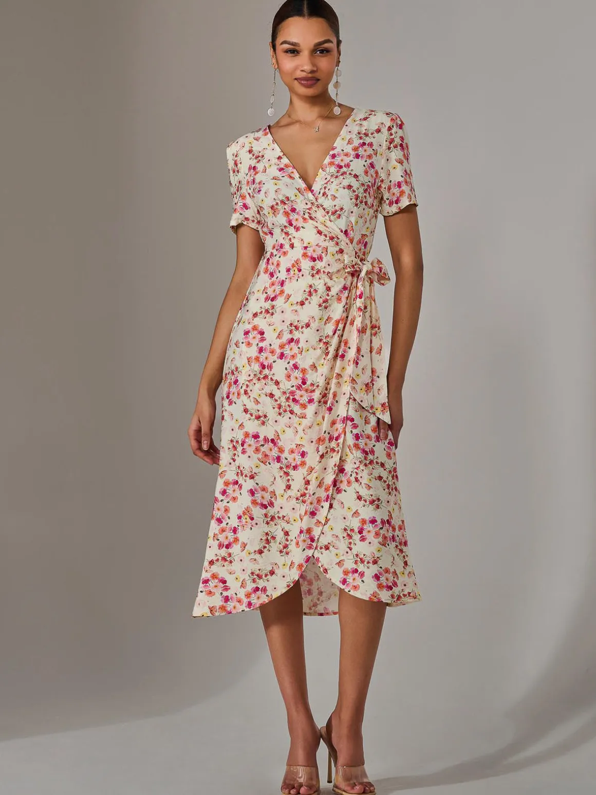 Wrap Midi Dress, Pink Floral