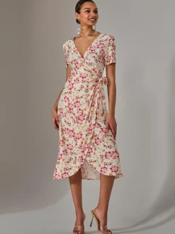 Wrap Midi Dress, Pink Floral