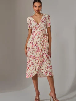 Wrap Midi Dress, Pink Floral