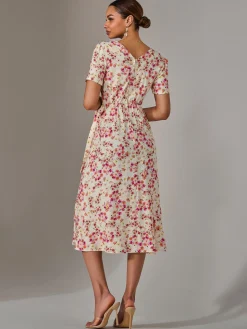Wrap Midi Dress, Pink Floral