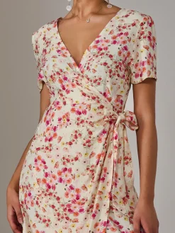 Wrap Midi Dress, Pink Floral