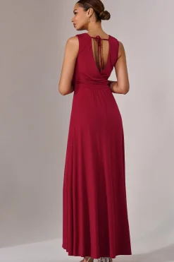 Wrapped Bodice Jersey Maxi Dress, Dark Red
