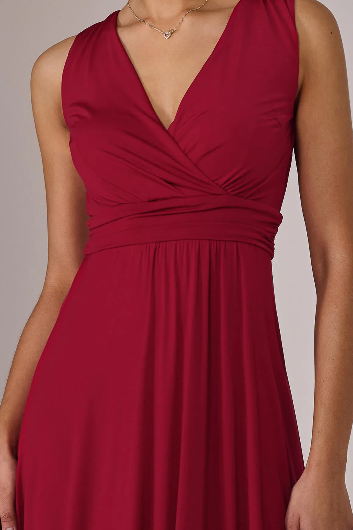 Wrapped Bodice Jersey Maxi Dress, Dark Red