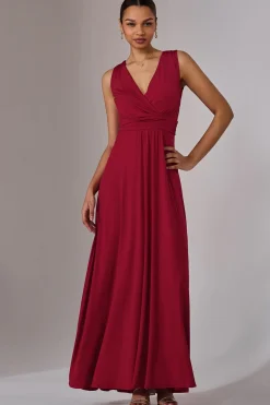 Wrapped Bodice Jersey Maxi Dress, Dark Red