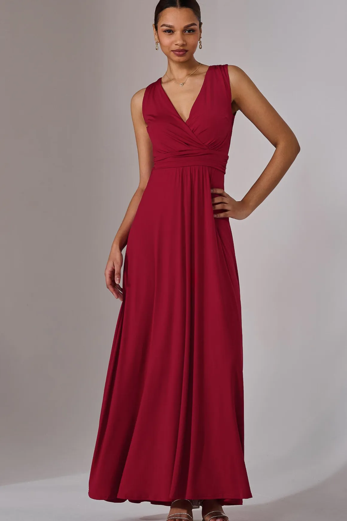 Wrapped Bodice Jersey Maxi Dress, Dark Red