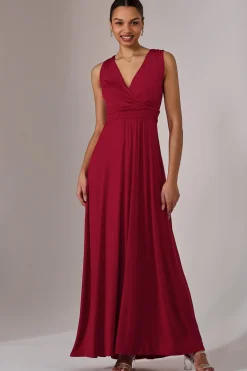 Wrapped Bodice Jersey Maxi Dress, Dark Red