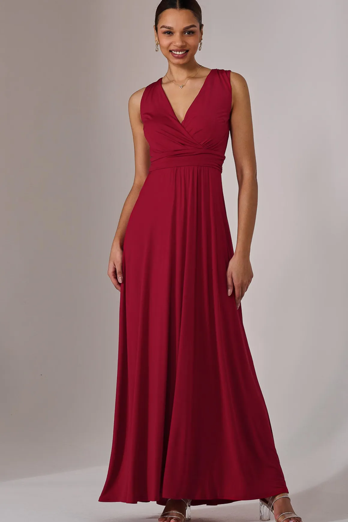 Wrapped Bodice Jersey Maxi Dress, Dark Red