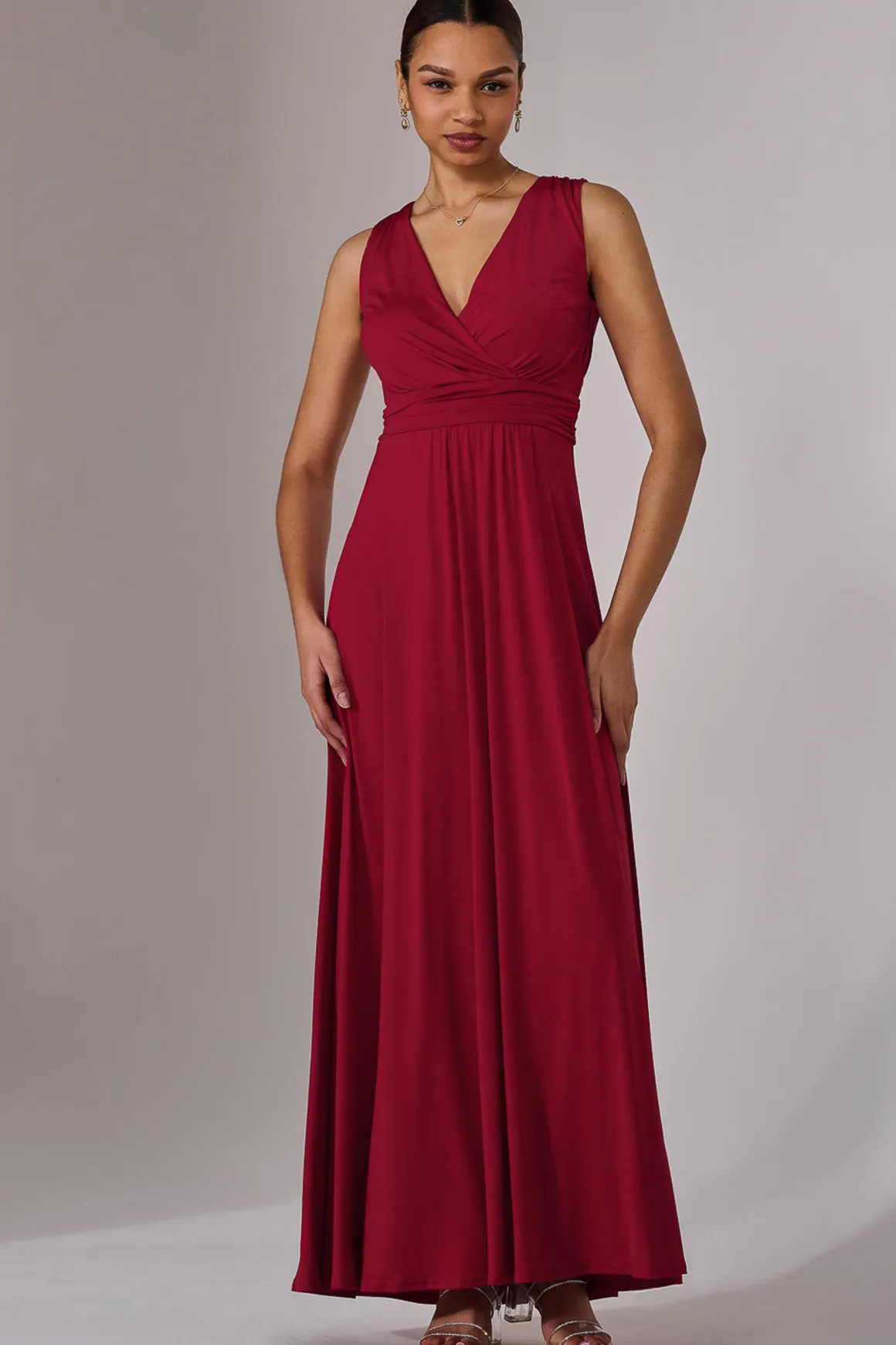 Wrapped Bodice Jersey Maxi Dress, Dark Red