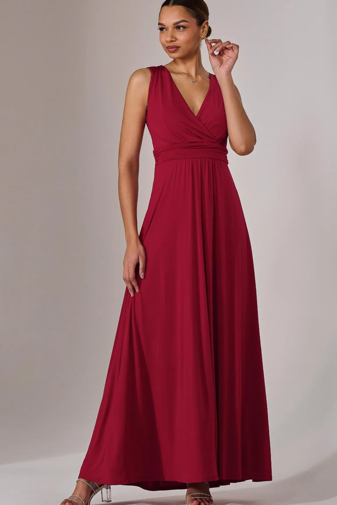 Wrapped Bodice Jersey Maxi Dress, Dark Red