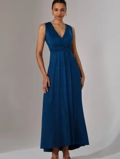 Wrapped Bodice Jersey Maxi Dress, Navy