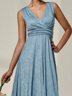Wrapped Bodice Jersey Maxi Dress, Steel Blue