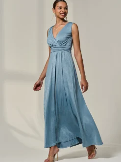Wrapped Bodice Jersey Maxi Dress, Steel Blue