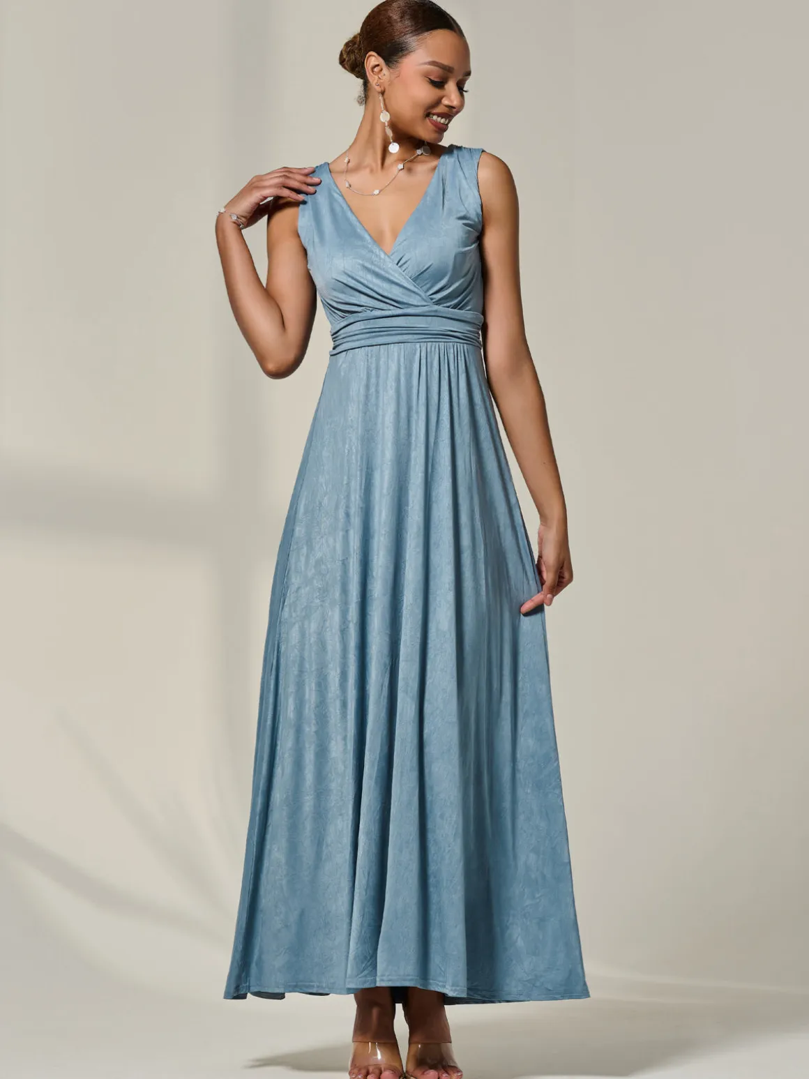 Wrapped Bodice Jersey Maxi Dress, Steel Blue