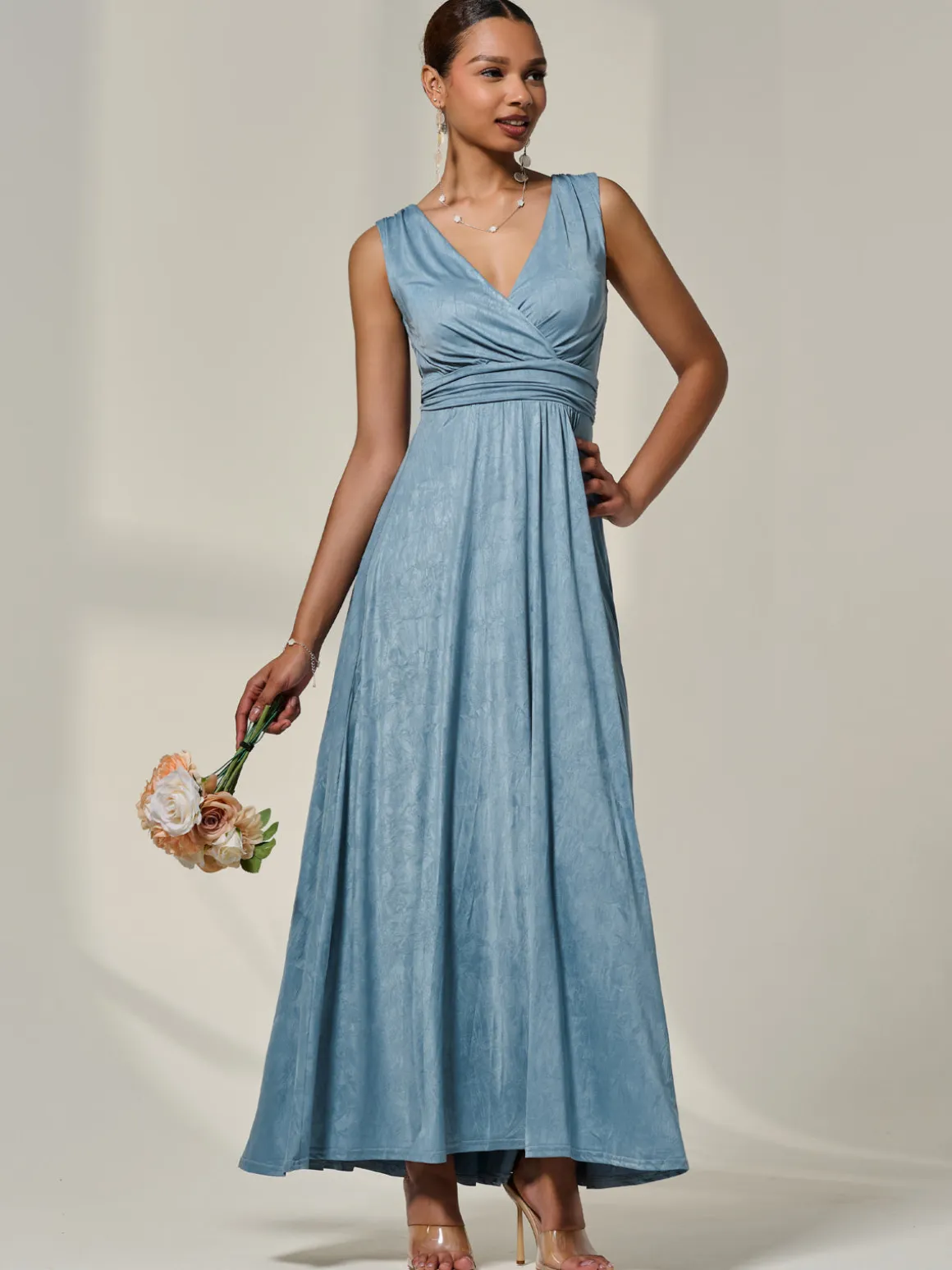 Wrapped Bodice Jersey Maxi Dress, Steel Blue