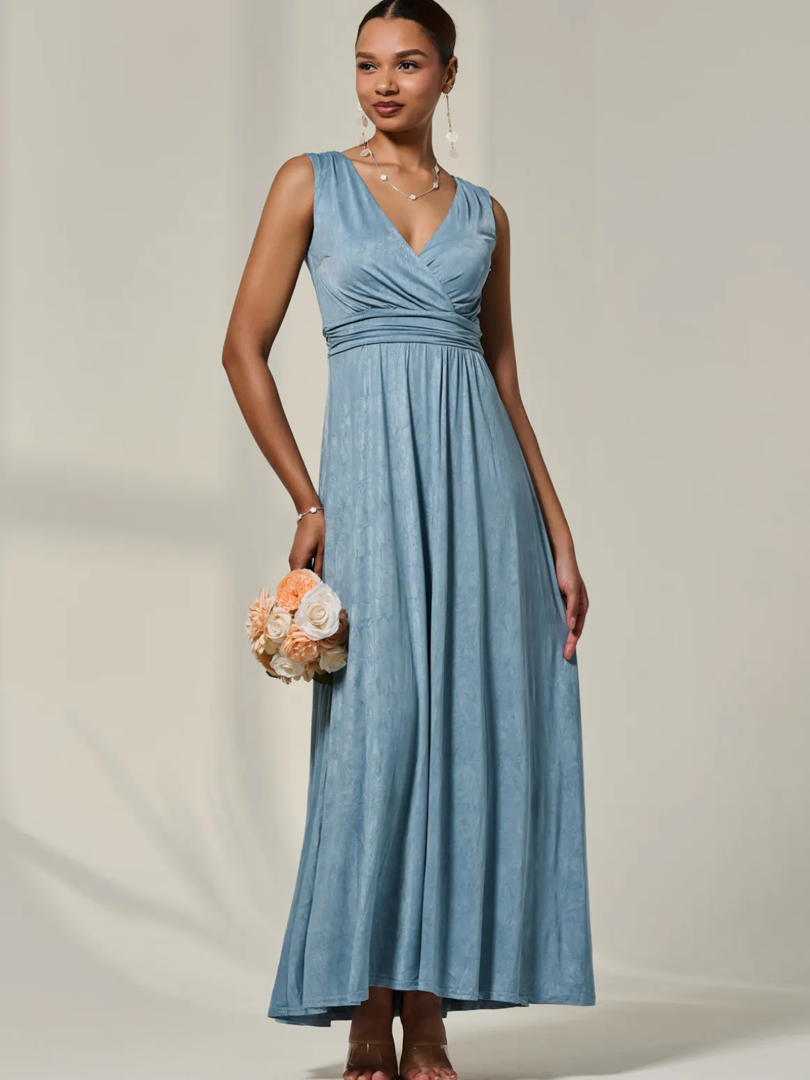Wrapped Bodice Jersey Maxi Dress, Steel Blue