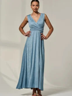 Wrapped Bodice Jersey Maxi Dress, Steel Blue