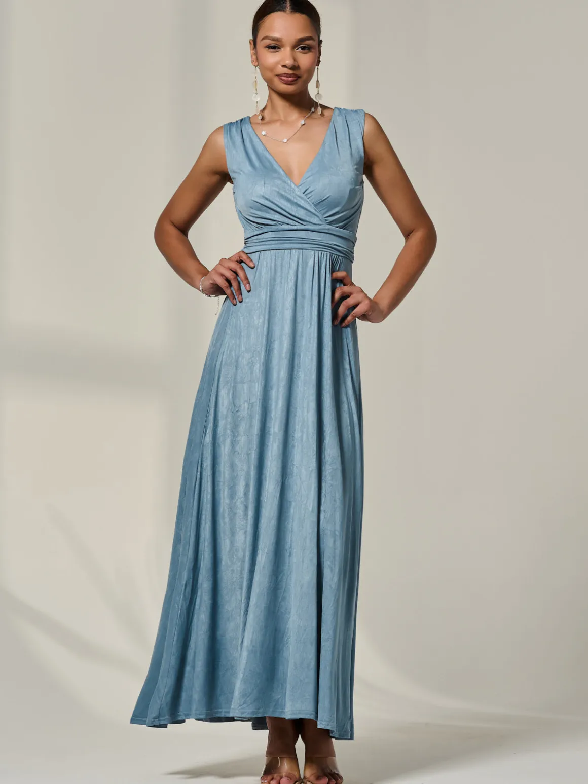 Wrapped Bodice Jersey Maxi Dress, Steel Blue