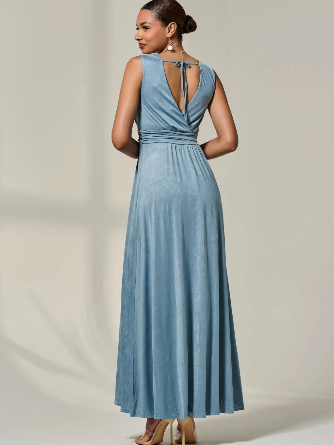 Wrapped Bodice Jersey Maxi Dress, Steel Blue