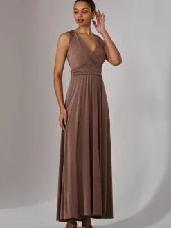 Wrapped Bodice Jersey Maxi Dress, Taupe