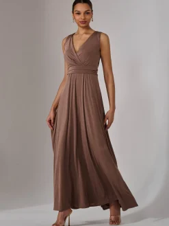 Wrapped Bodice Jersey Maxi Dress, Taupe