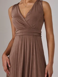 Wrapped Bodice Jersey Maxi Dress, Taupe