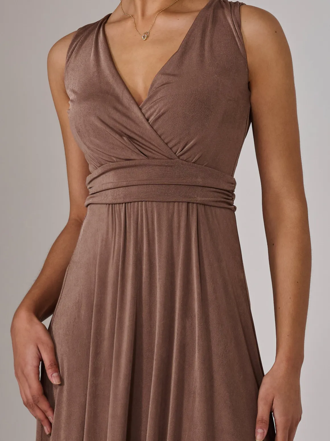 Wrapped Bodice Jersey Maxi Dress, Taupe