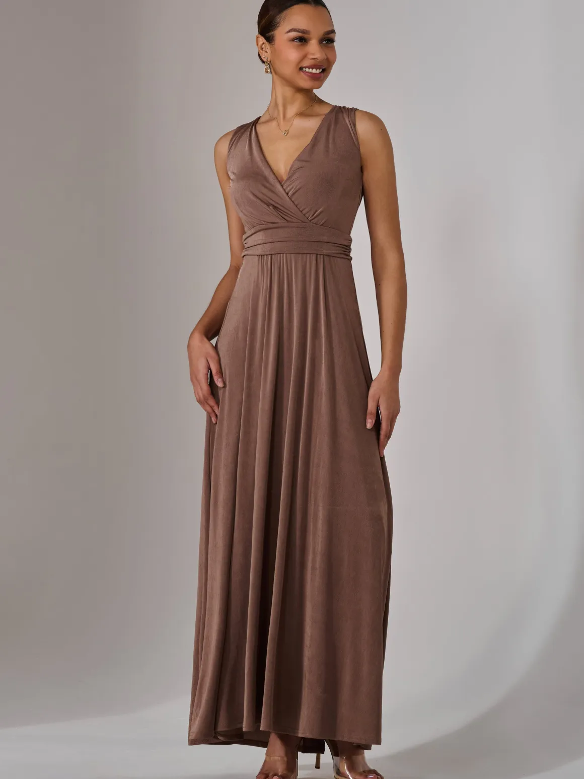 Wrapped Bodice Jersey Maxi Dress, Taupe