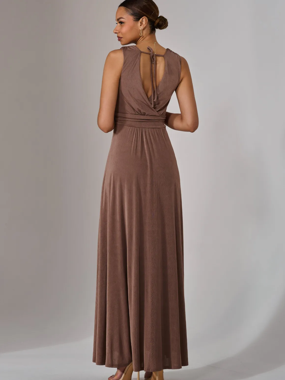 Wrapped Bodice Jersey Maxi Dress, Taupe