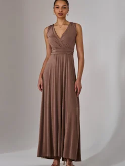 Wrapped Bodice Jersey Maxi Dress, Taupe