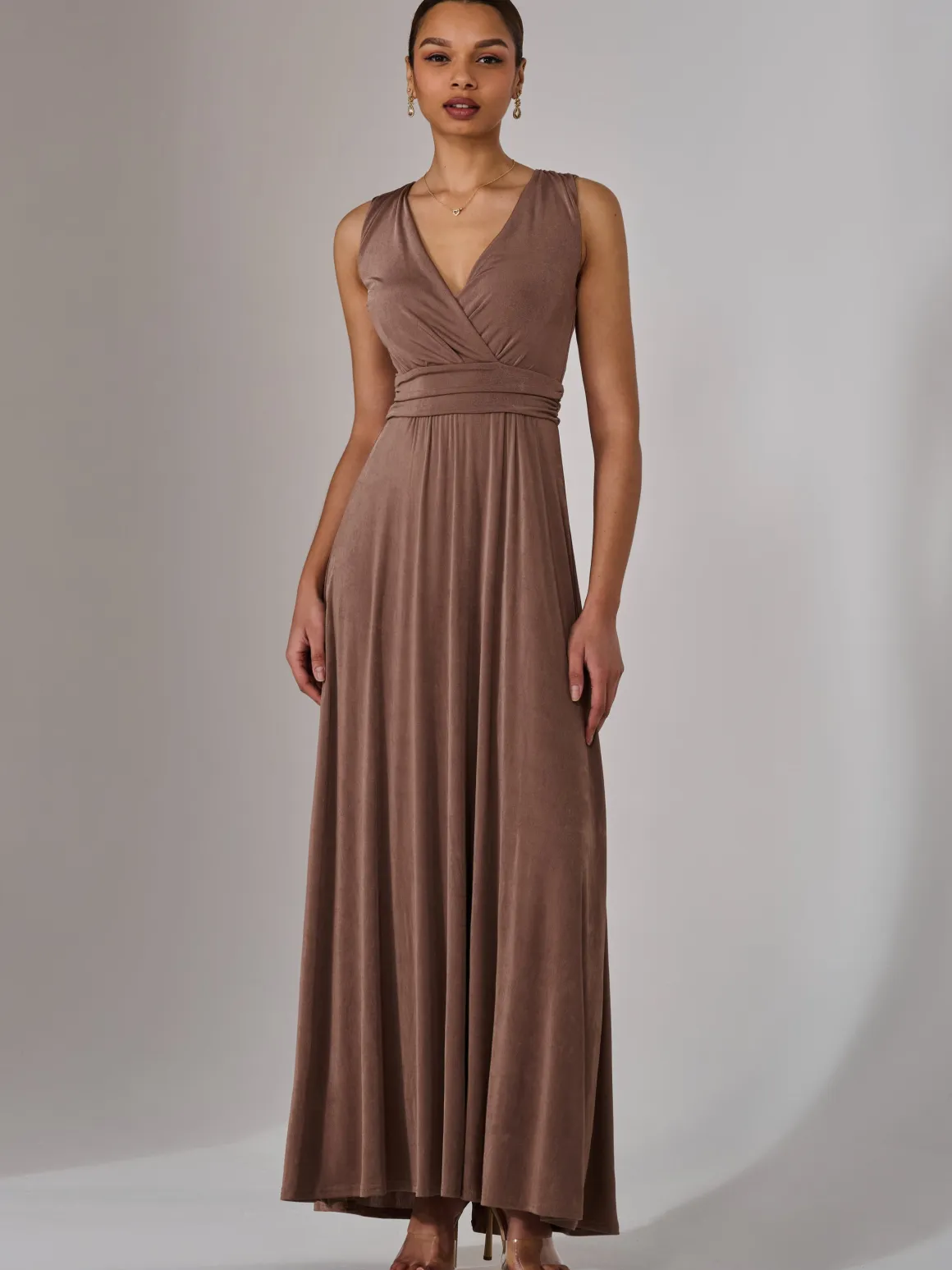 Wrapped Bodice Jersey Maxi Dress, Taupe