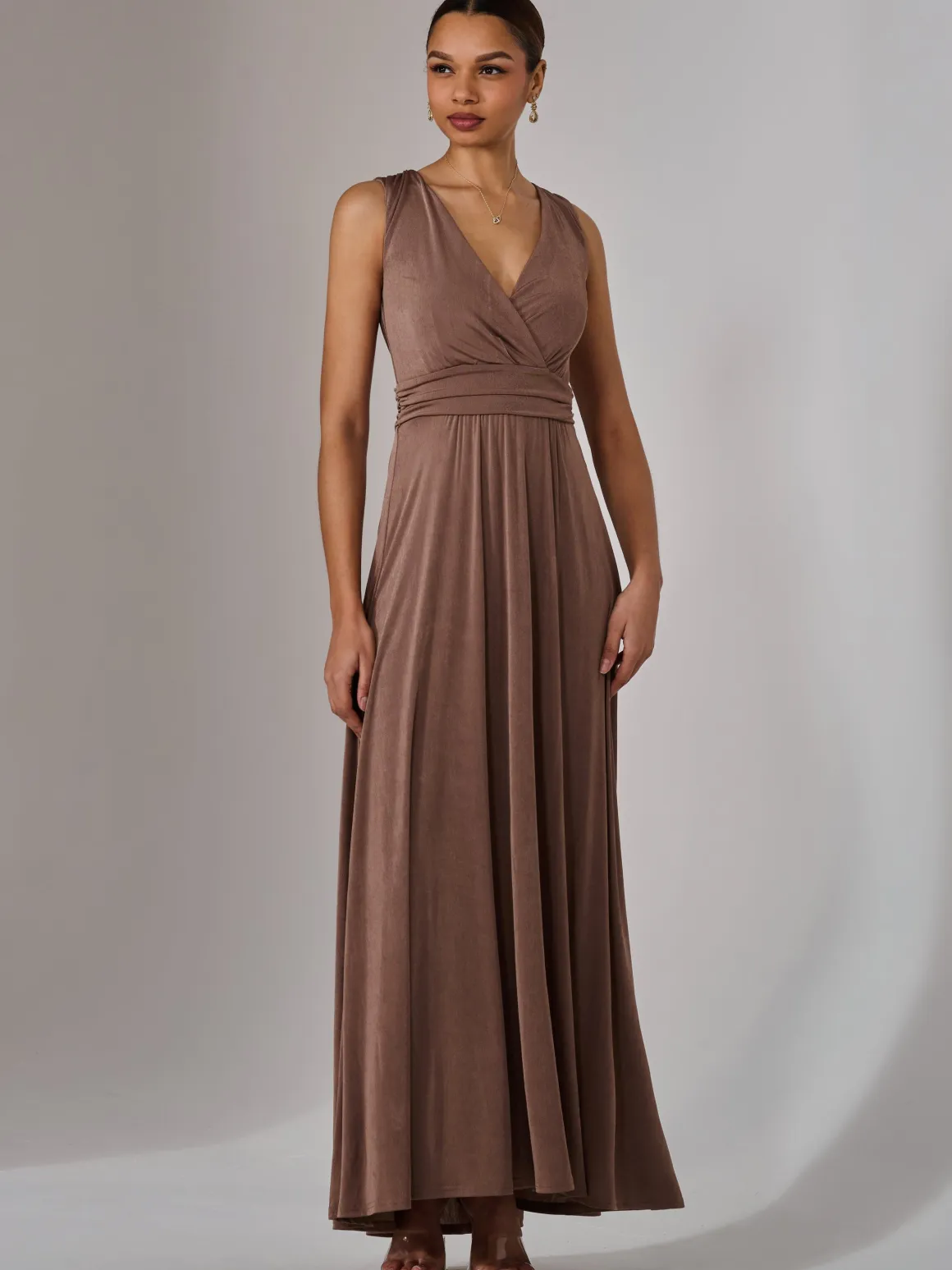 Wrapped Bodice Jersey Maxi Dress, Taupe