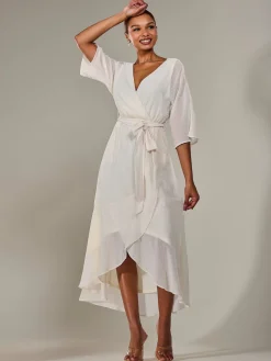 Wrap Tie Front Midi Dress, Cream