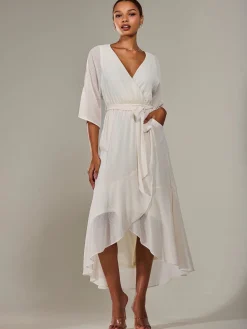 Wrap Tie Front Midi Dress, Cream