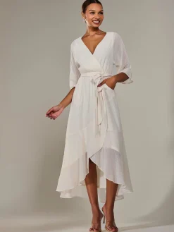 Wrap Tie Front Midi Dress, Cream