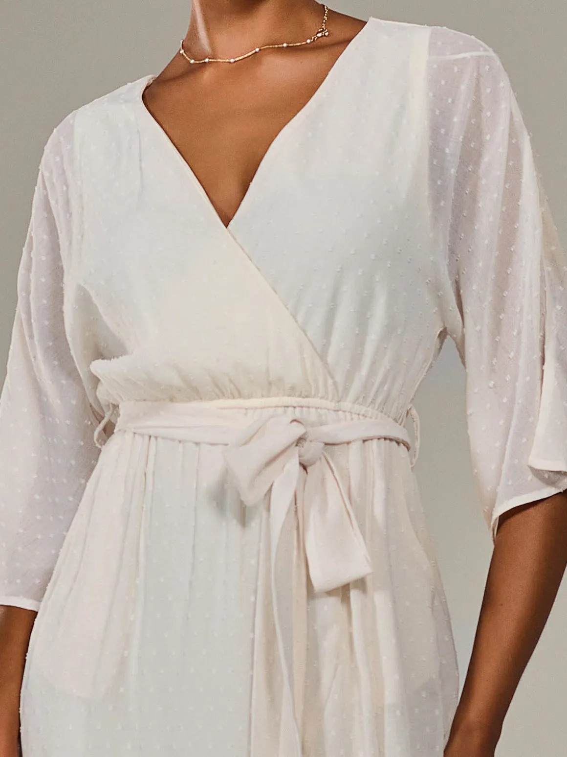 Wrap Tie Front Midi Dress, Cream